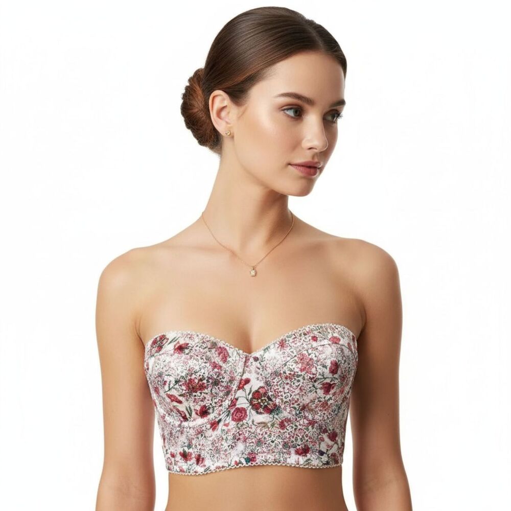 Victoria’s Secret Nude Floral Print Lightly Lined Underwire Strapless Bra 34C